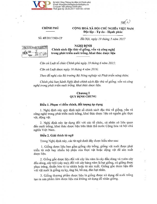 Nghị định Số 65/2017/NĐ-CP