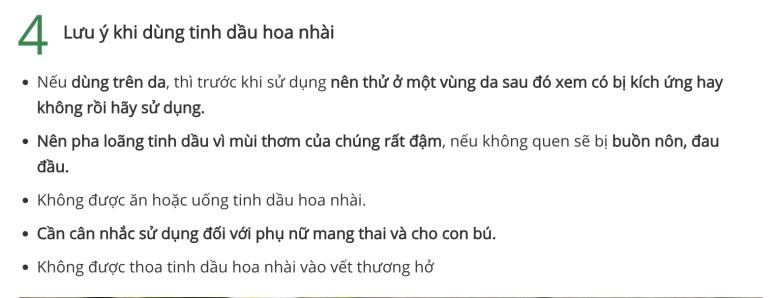 Vài lưu ý khi dùng tinh dầu Hoa Nhài