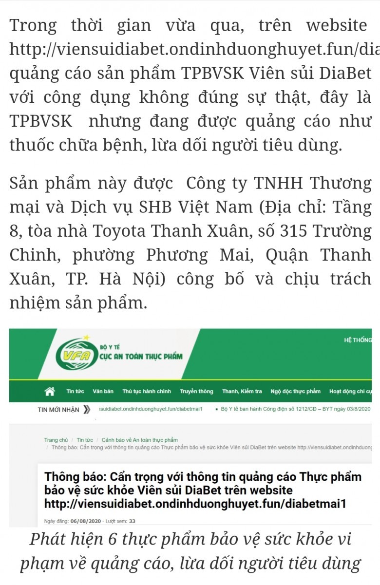 Phát hiện 6 thực phẩm bảo vệ sức khỏe vi phạm về quảng cáo, lừa dối người tiêu dùng